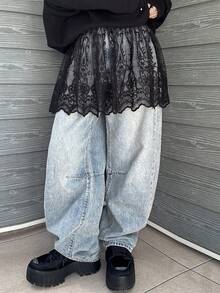 FRIFUL 女士时尚休闲日常薄纱刺绣半身裙 - 黑色 - 查看 2