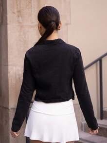 Andrea Bello Casual Washed Distressed Denim Cropped Jacket In Fall/Winter - Dark Grey - View 2