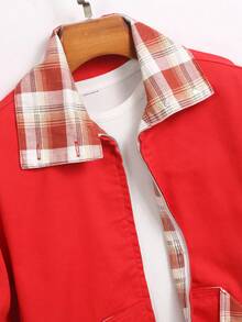 Manfinity Hypemode Men's Casual Patchwork Zipper Denim Jacket - Red - View 3