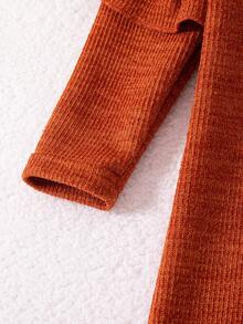 Elladie kids 女童优雅荷叶边针织连衣裙，圆领，修身剪裁，适合派对、生日、日常穿着，秋季百搭 - 棕色 - 查看 4