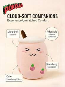 POKOJA LAND - BESTSELLERS 1 包可爱毛绒波霸奶茶抱枕奶茶杯抱枕食物毛绒玩具，柔软可爱抱枕毛绒玩具生日圣诞节节日情人节礼物（粉色） - 彩色 - 查看 3