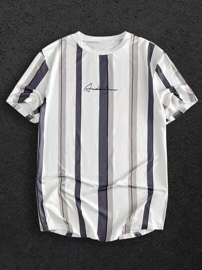 HIMLAND Camiseta de manga corta casual a rayas para hombre, estilo urbano