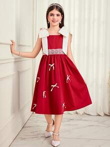 SHEIN Tween Mädchen Kleid mit gewebter Schleife und Kontrastfarbe - Weiss - Übersicht 5