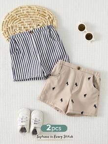 Cozy Pixies 2pcs Baby Boy Mustang Pattern Elastic Waist Casual Shorts Set, Versatile & Comfortable,Kids - Multicolor - View 3