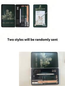 10/12/19/27 素描铅笔套装，专业艺术炭笔绘画套装，素描和人体素描便携式铁盒套装，不含炭笔，不含木柄 - 素描鐵盒裝 - 查看 19