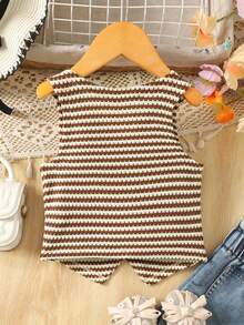 Young Girl Striped Single-Breasted Casual Knit Vest