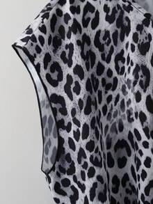 EMERY ROSE New Women's Round Neck Black & White Leopard Print Short Sleeve Tie Front T-Shirt - Black and White - View 6