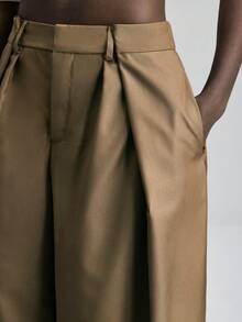 Ontre 2026春夏新款女士阔腿裤，独特设计，适合都市通勤、商务休闲、办公室穿着、优雅派对、婚礼宾客装扮、夏季浪漫造型，时尚休闲女裤 - 棕色 - 查看 4