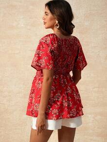 Boho Mama Áo cho con bú in hoa dành cho phụ nữ mang thai, thích hợp mặc thường ngày khi đi nghỉ mát. - Đỏ - Xem 2