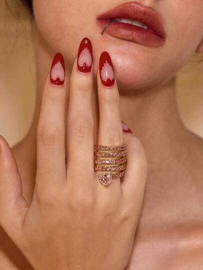 Glisma 1枚时尚别致嘻哈派对金属螺旋设计镶嵌粉色玻璃宝石和粉色爱心女士魅力戒指，适合派对/节日佩戴，复古风格，优雅，金属质感，复古，精致，适合送给妈妈/女士/女孩/母亲，宝石，爱心，情人节，金色，复活节，旅行/海滩/度假，波西米亚风，颓废摇滚风