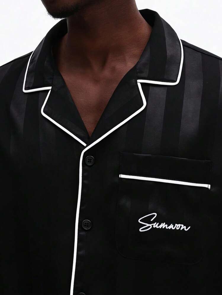 Button-Down Pajama Set With Contrast Piping