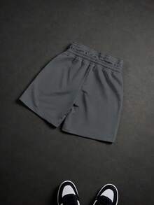 PAVTROS Men's Casual Drawstring Waist Double Waistband Printed Shorts - Dark Grey - View 4