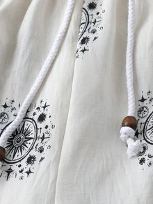 Franclia 女士复古印花白色长裤，适合度假和旅行 - 白色 - 查看 4