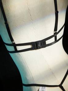 SpicyHot 2pcs Sexy Pleated Polka Dot Hollow-Out Underwire Top And G-String Set - Black - View 5