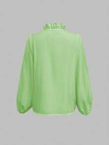 EMERY ROSE 女士休闲纯色简约荷叶边衬衫 - 薄荷綠 - 查看 2