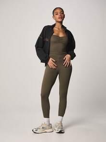 MISSGUIDED Ruched Bust Low Back Full Length Unitard One Piece Long Leg Bodysuit With Sweetheart Neckline - Army Green - View 4