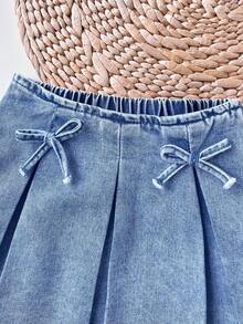 LMoss Kids 2pcs/Set Girls Denim Sleeveless Vest & Pleated Skirt,Kid Girls Spring And Summer Casual Vacation Country Boho Wear, Beach Outfits For Kid Girls,Spring Break Outfits,Rave Outfits Festival Denim Set - Light Wash - View 6