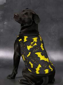 BATMAN X SHEIN 1 件卡通图案印花宠物毛绒背心，猫衣服，狗衣服，尺码 XXS-XXXXL，特小号，特大号，狗，酷，蝙蝠 - 彩色 - 查看 8