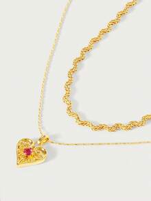 Glisma Colares de Corrente Femininos, Conjuntos, Dinheiro Antigo, Metálico/Textura, Pedra Preciosa, Para Mãe/Mulher/Menina/Mãe, Premium, Vintage, Elegante, Coração, Dia dos Namorados, Presente - Dourado - Visão 6