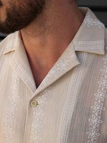 VENTUSAIL 男士舒适天丝印花翻领短袖衬衫，休闲百搭，适合度假、居家聚会、办公室派对等场合，可作为礼物或自用，经典畅销领衬衫 - 卡其色 - 查看 5