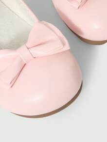 ROMWE Kawaii 棕色乐福鞋，闭趾玛丽珍真皮鞋，蝴蝶结洛丽塔芭蕾平底鞋，圣诞节女士款 - 粉色亮皮 - 查看 5