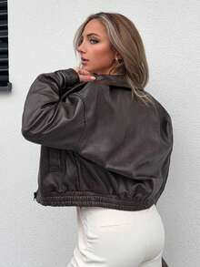 Jeta Ari Chaqueta vintage corta nueva de primavera para mujer, ropa de otoño para el Día de San Valentín - Marrón - Ver 2