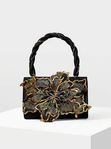 MOTF PREMIUM STEREO FLORAL FAUX PEARL DETAIL EVENING BAG - Black - View 2