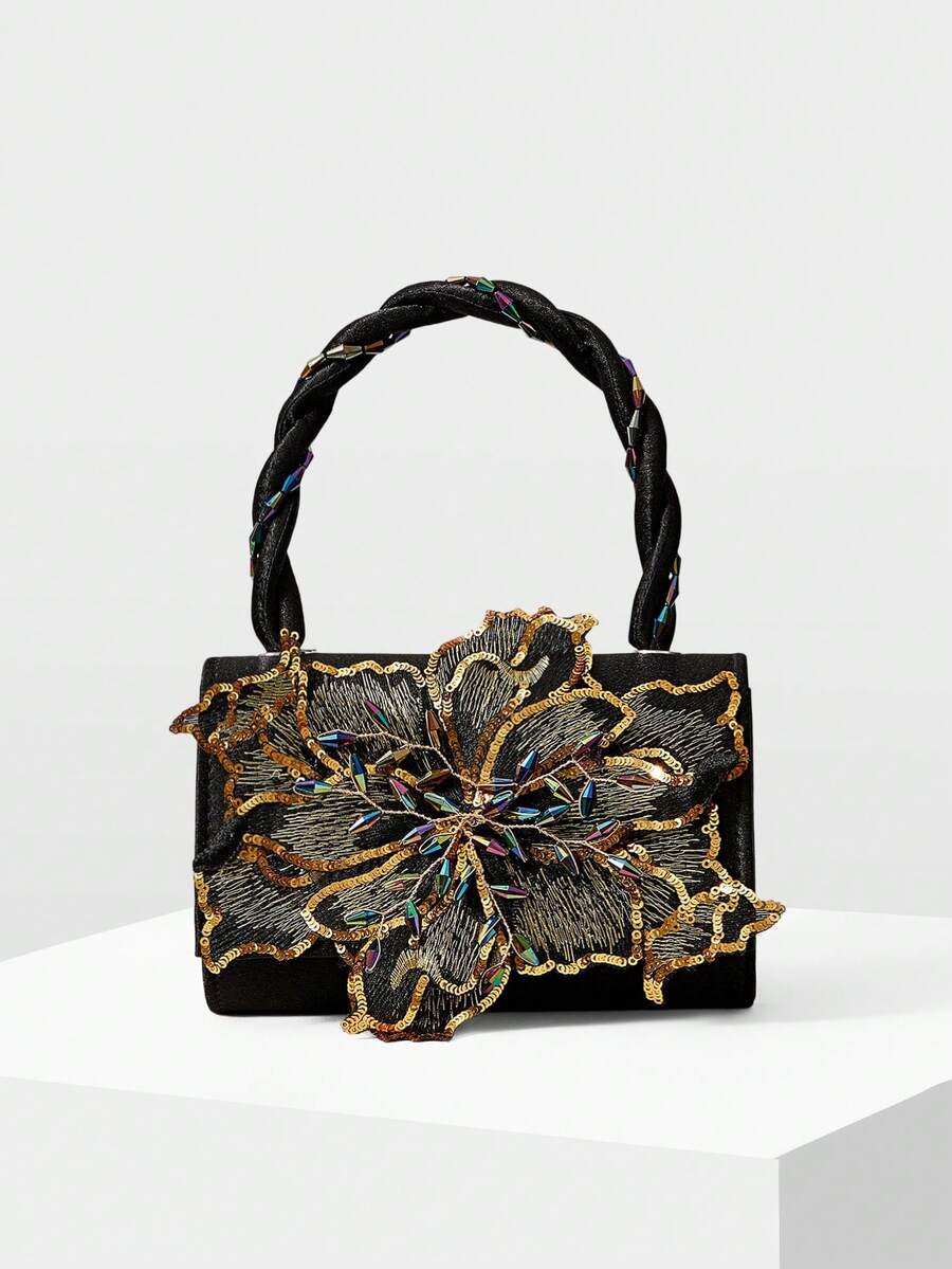 MOTF PREMIUM STEREO FLORAL FAUX PEARL DETAIL EVENING BAG - Black - View 2