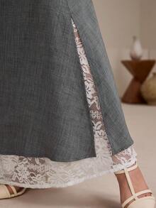 Graceveil Women's Elegant Grey Solid Color Elastic Waist Long Skirt,Autumn Modest Skirts For Tea Party,Clothing - Grey - View 5