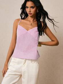 Poéselle Áo hai dây kẻ sọc thoải mái dành cho nữ, thích hợp cho kỳ nghỉ biển. - Hồng - Xem 3