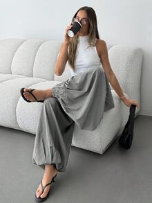 Aloruh Women's Plaid Personalized Lantern Pants Y2K Exaggerated Casual Trousers