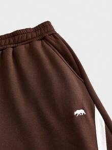 ESTAVOR 男士弹力腰带拼接休闲运动裤，带斜插口袋 - 棕色 - 查看 4