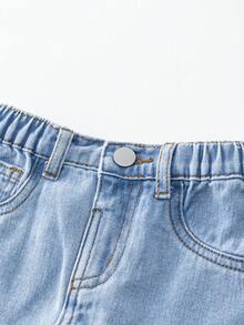 女婴时尚百搭做旧牛仔短裤 - 淺色水洗藍 - 查看 5