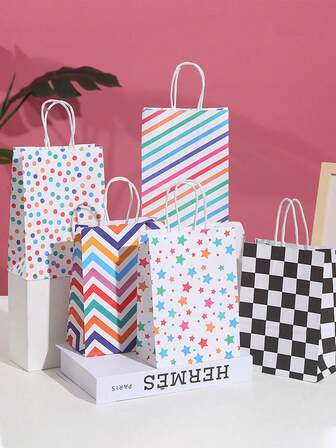 5/12/16/20/24个装黑白格子旗礼品袋，带提手 - 赛车主题派对装饰，生日糖果袋，小型企业及活动礼品袋