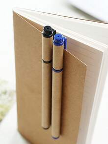 Madebyblanc 1pc/2pcs/6pcs Simple Kraft Paper Gel Pen 0.5mm Black And Blue Pull-Off Gel Pen, Suitable For Giving As A Gift During The Back-To-School Season, Simple Signature Pen - Multicolor - View 3