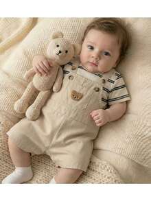 Loomiva Newborn Baby Boy/Girl Cartoon Bear Pattern Knitted Soft Crew Neck Long Sleeve Raglan Pullover Top And Bib Pants 2-Piece Set - Multicolor - View 2