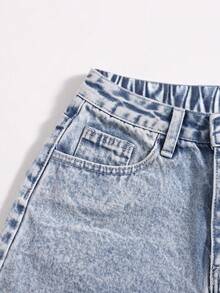 SHEIN ICON 夏季水洗无弹力休闲毛边短裤 - 淺色水洗藍 - 查看 4