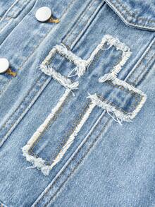 Tween Boy Denim Hooded Vest And Shorts Set, Washed Style - Dark Wash - View 4