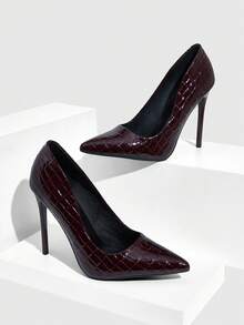 CUCCOO SZL 女士尖头细高跟鞋，棕色高跟时尚鞋 - 石頭紋7639酒紅 - 查看 4