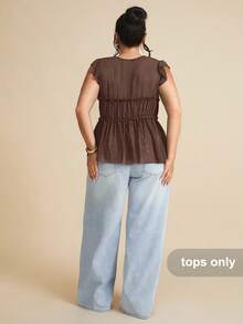 SHEIN BAE 1 chiếc áo nữ cỡ lớn không tay bằng vải lanh, kiểu dáng thường ngày, có cúc trang trí, thích hợp cho bữa ăn trưa, đi chơi, hẹn hò, đi làm, đi du thuyền. - Cà phê nâu - Xem 5