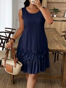 EMERY ROSE Vestido casual sin mangas de unicolor para mujer de talla grande - Azul Marino - Ver 1