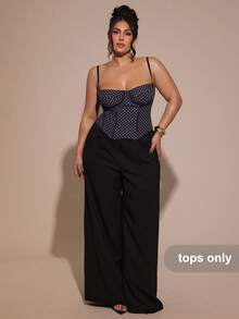 SHEIN BAE Plus Size Women Black Polka Dot Camisole Tank Top, Bralette,Christmas Plus Sexy Lace See-Through Cami Top, Party, Date, Casual, Commute, Cute Bralette, Sexy Club Top, Corset Going Out Summer Lace Top Halloween,Polka Dot Black Sexy Bra/Corset ,Plus Size Women Clothes,New Year,Valentine's Day,Birthday - Black - View 5