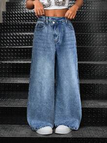 Tween Girls Fashionable Loose Pocket Denim Jeans - Medium Wash - View 5
