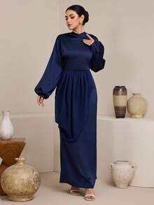 Graceveil 2pcs Women Hooded Top & Asymmetrical Hem Chiffon Pants Set - Navy Blue - View 5