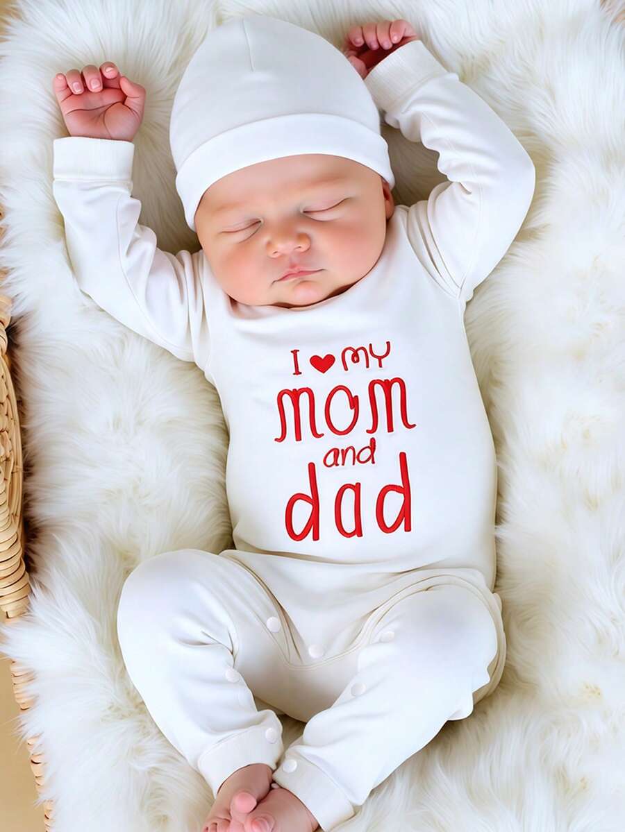 SHEIN 2Pcs Set Newborn Boy Photography Outfits Little Brother Embroidery Baby Coming Home Outfit Baby Shower Gift 1 Month 3 Month Infant Photo Props