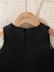 Souflis Souflis 法国新款女婴可爱优雅高端缎面3D蕾丝花朵蝴蝶结露背可拆卸连衣裙，公主风派对礼服，夏季 - 黑色 - 查看 7