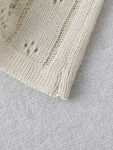 Lyxana 女士纯色圆领短袖镂空针织上衣和针织短裤休闲两件套 - 米色 - 查看 3