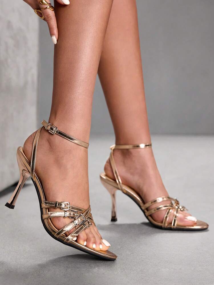 CUCCOO SZL Women's Pointed Toe Buckle Design Fashion High Heel Sandals For Daily Wear Prom Heels