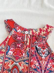 Vintaside Kids Girls' Sleeveless Stylish And Elegant Digital Printed Top Paired With Digital Printed Casual And Fashionable Shorts Set, Suitable For Outdoor Travel And Beach Wear - Red - View 8