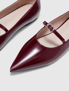 CUCCOO BIZCHIC Damen Burgunderrote Lackleder Spitzschuh Schuhe mit Metallschnalle, vielseitig für Pendeln und täglichen Gebrauch - Bordeaux - Übersicht 8